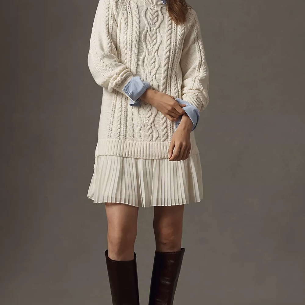 Cream Cable Knit Sweater Dress